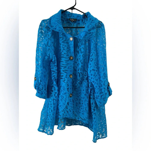 Cheetah blue sheer button up jacket - Picture 1 of 5